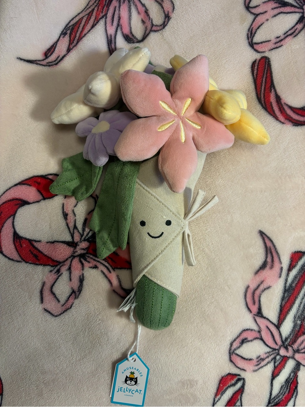 Jellycat Plush Flower Bouquet Rattle – Pink, Cream, Green, Yellow, Lavender